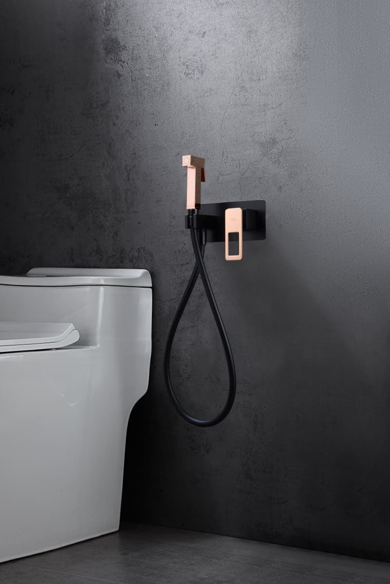 Griferia de bide empotrada SUECIA acabado oro rosa brillo / negro mate - Imagen 1