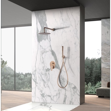 Griferia monomando empotrada serie DELOS acabado oro rosa cepillado - Imagen 1