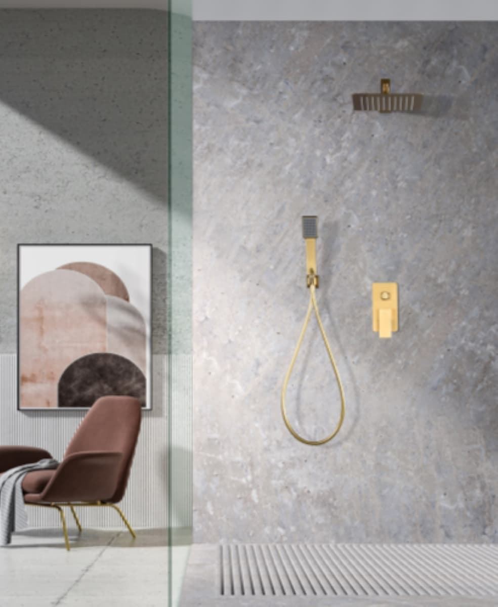 Griferia monomando empotrada serie PISA acabado oro cepillado - Imagen 1