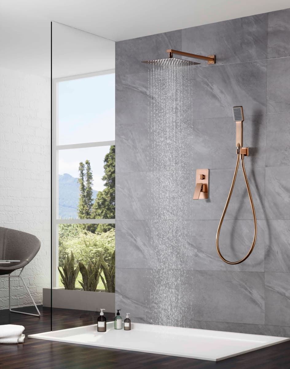 Griferia monomando empotrada serie PISA acabado oro rosa cepillado - Imagen 1