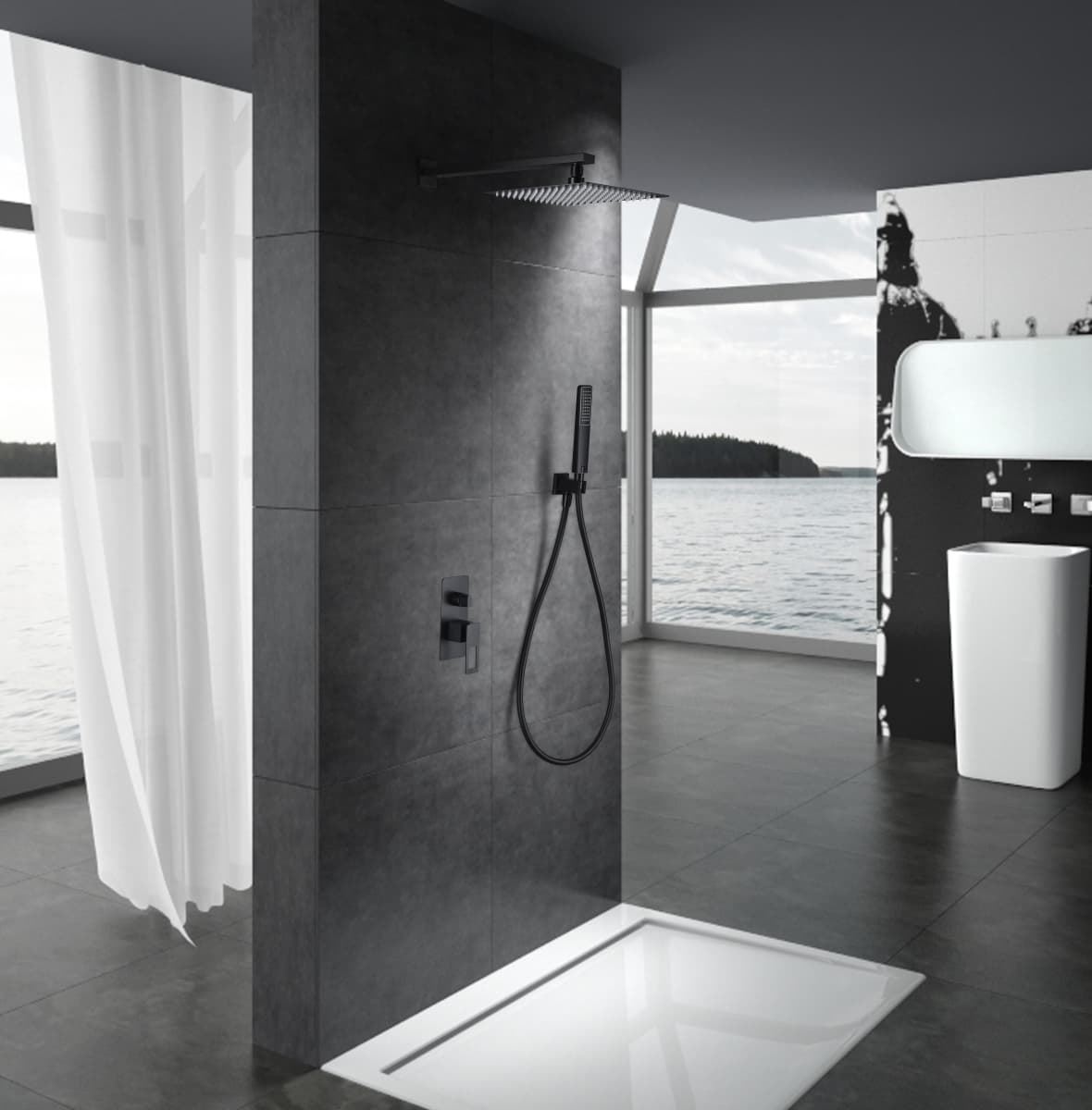 Griferia monomando empotrada serie SUECIA acabado negro mate - Imagen 1