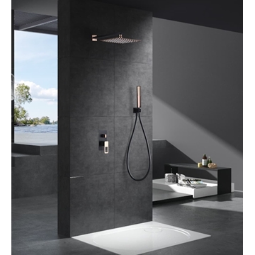 Griferia monomando empotrada serie SUECIA acabado oro rosa brillo / negro mate - Imagen 1