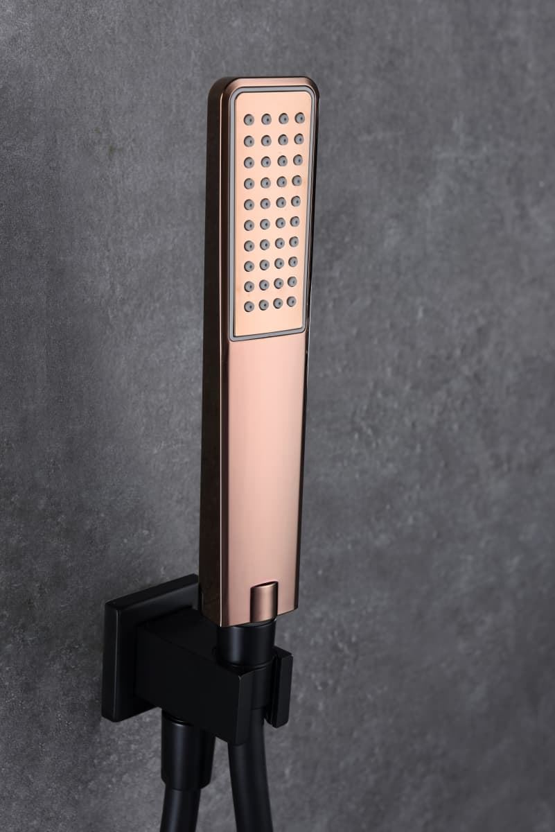 Griferia monomando empotrada serie SUECIA acabado oro rosa brillo / negro mate - Imagen 4