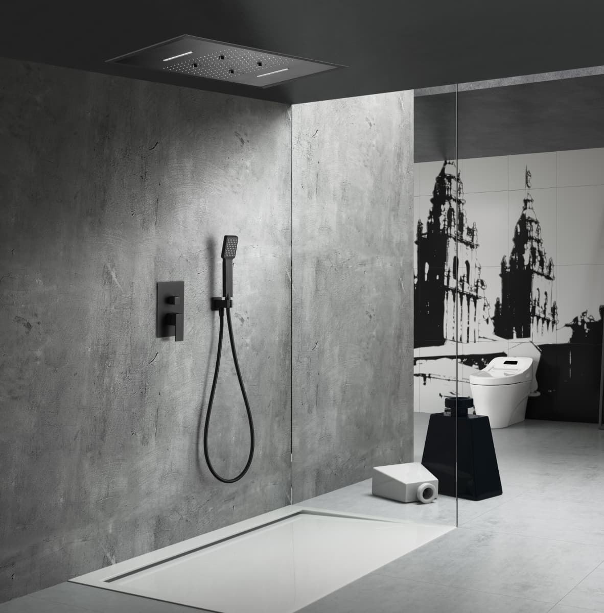 Griferia monomando empotrada serie SUMATRA acabado negro mate con premarco incluído - Imagen 1