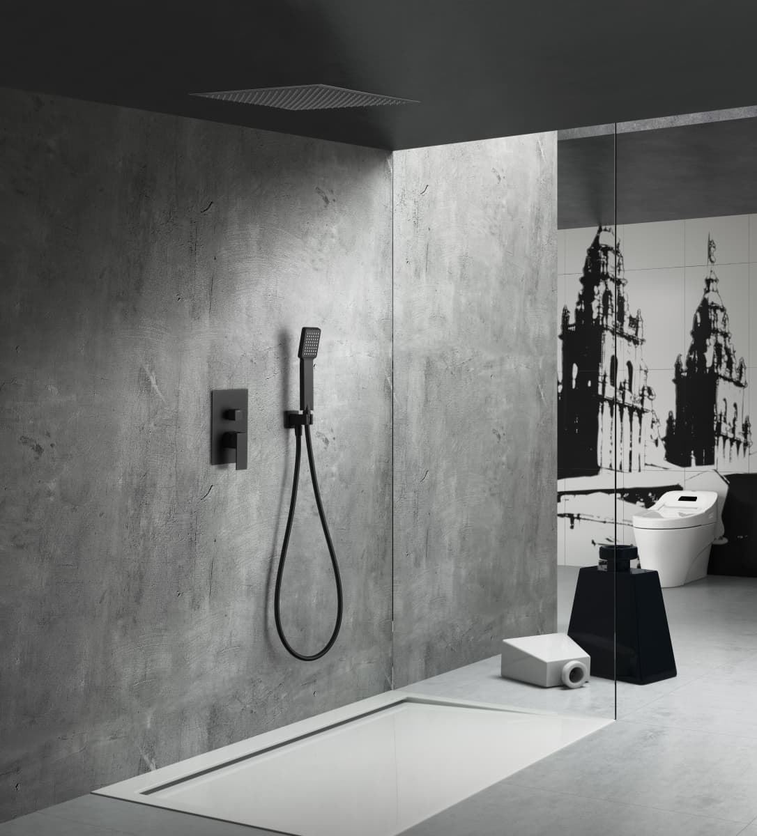 Griferia monomando empotrada serie VOLGA acabado negro mate (Encastrado a techo) - Imagen 1