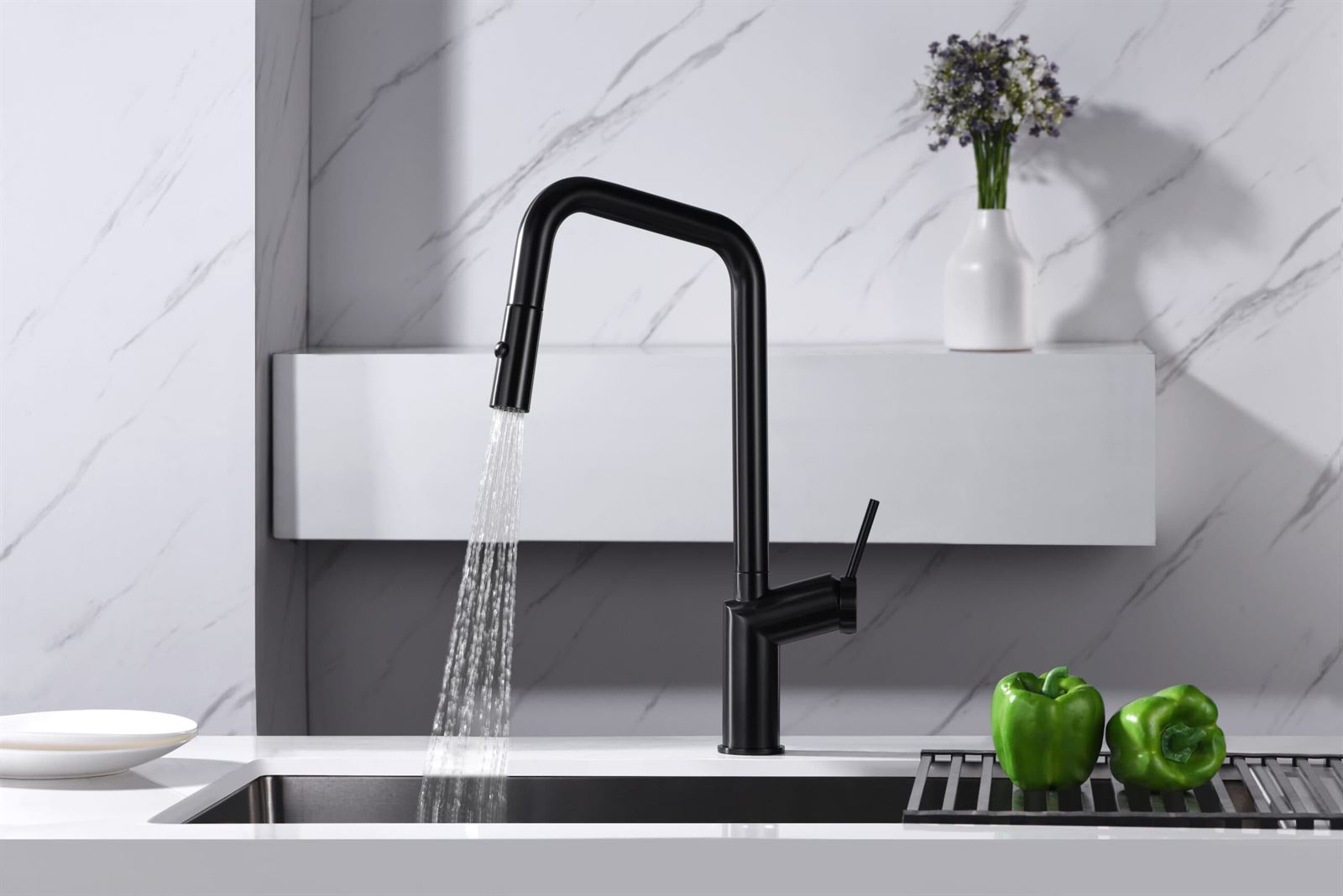 Grifería monomando para Cocina caño extraíble serie BONN acabado negro / gun metal - Imagen 1