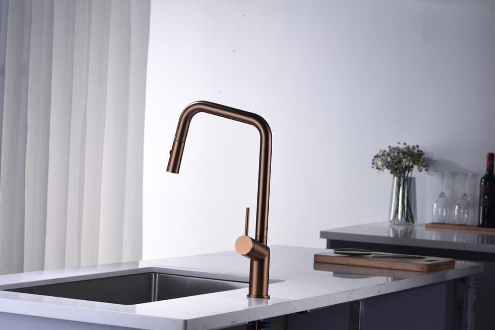 Grifería monomando para Cocina caño extraíble serie BONN acabado oro rosa cepillado - Imagen 1