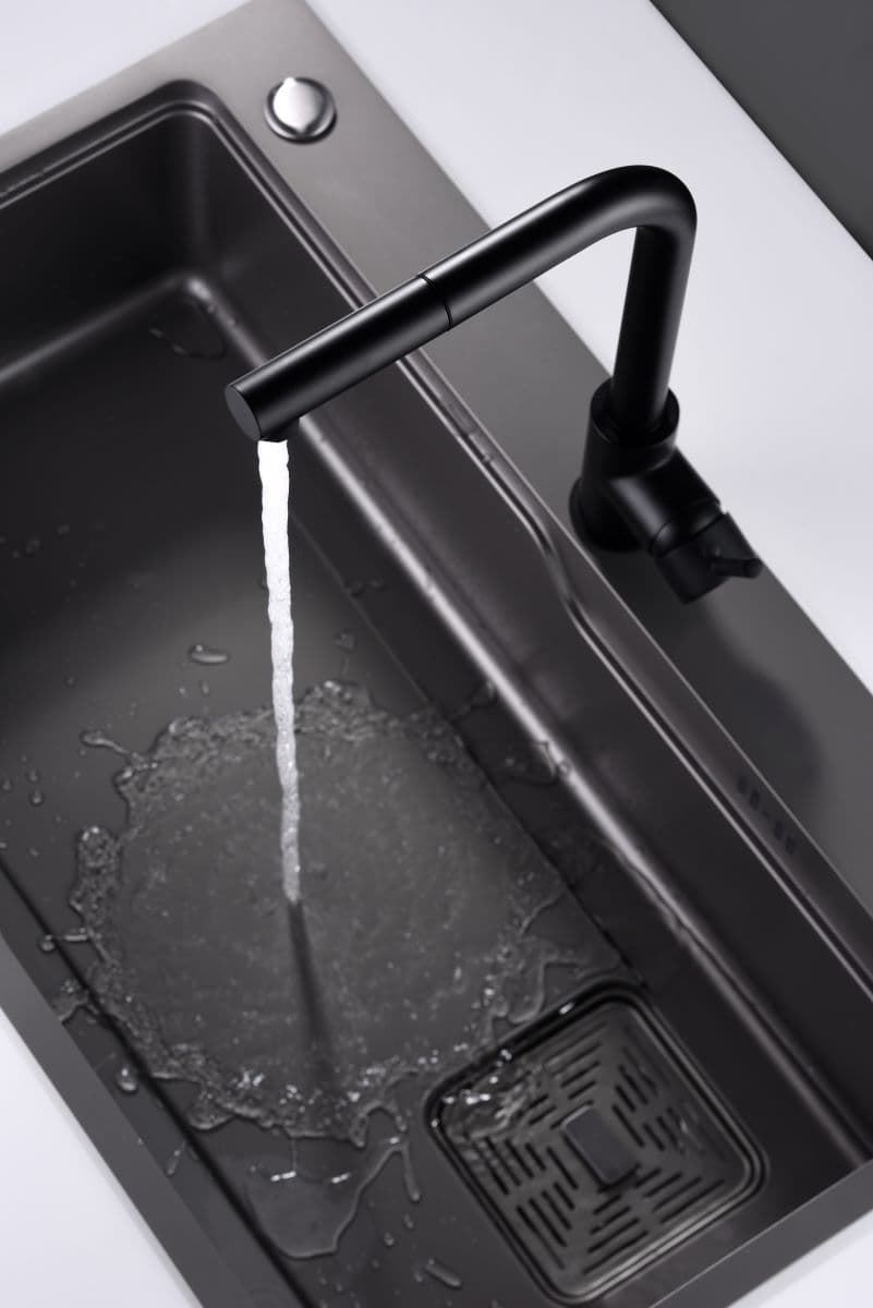 Grifería monomando para Cocina caño extraíble serie MALTA acabado negro mate - Imagen 1