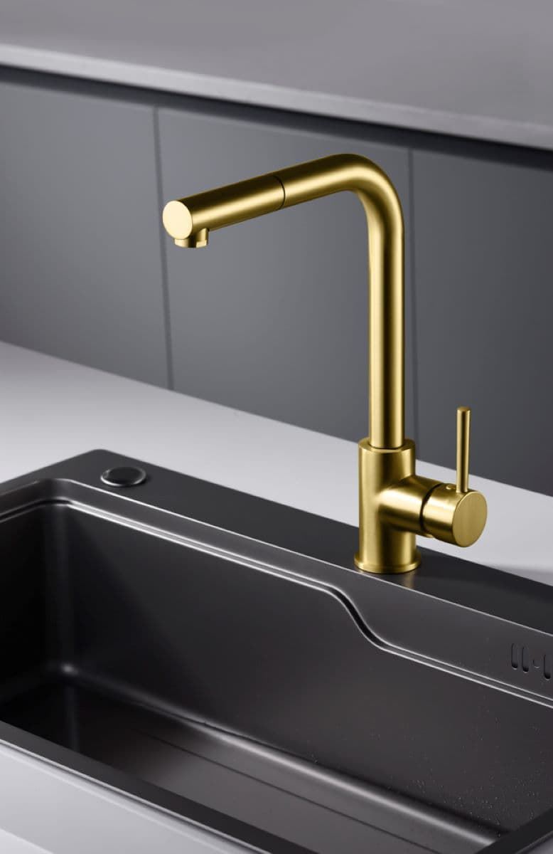 Grifería monomando para Cocina caño extraíble serie MALTA acabado oro cepillado - Imagen 1