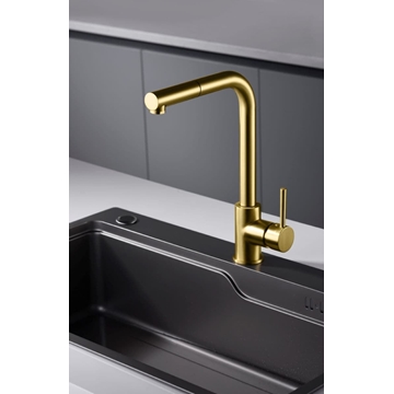 Grifería monomando para Cocina caño extraíble serie MALTA acabado oro cepillado - Imagen 1