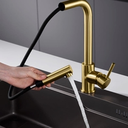 Grifería monomando para Cocina caño extraíble serie MALTA acabado oro cepillado - Imagen 2