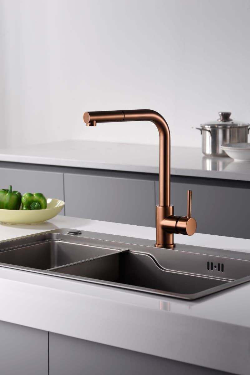 Grifería monomando para Cocina caño extraíble serie MALTA acabado oro rosa cepillado - Imagen 1