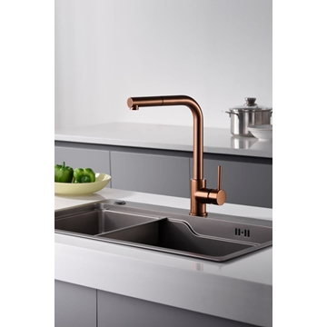 Grifería monomando para Cocina caño extraíble serie MALTA acabado oro rosa cepillado - Imagen 1