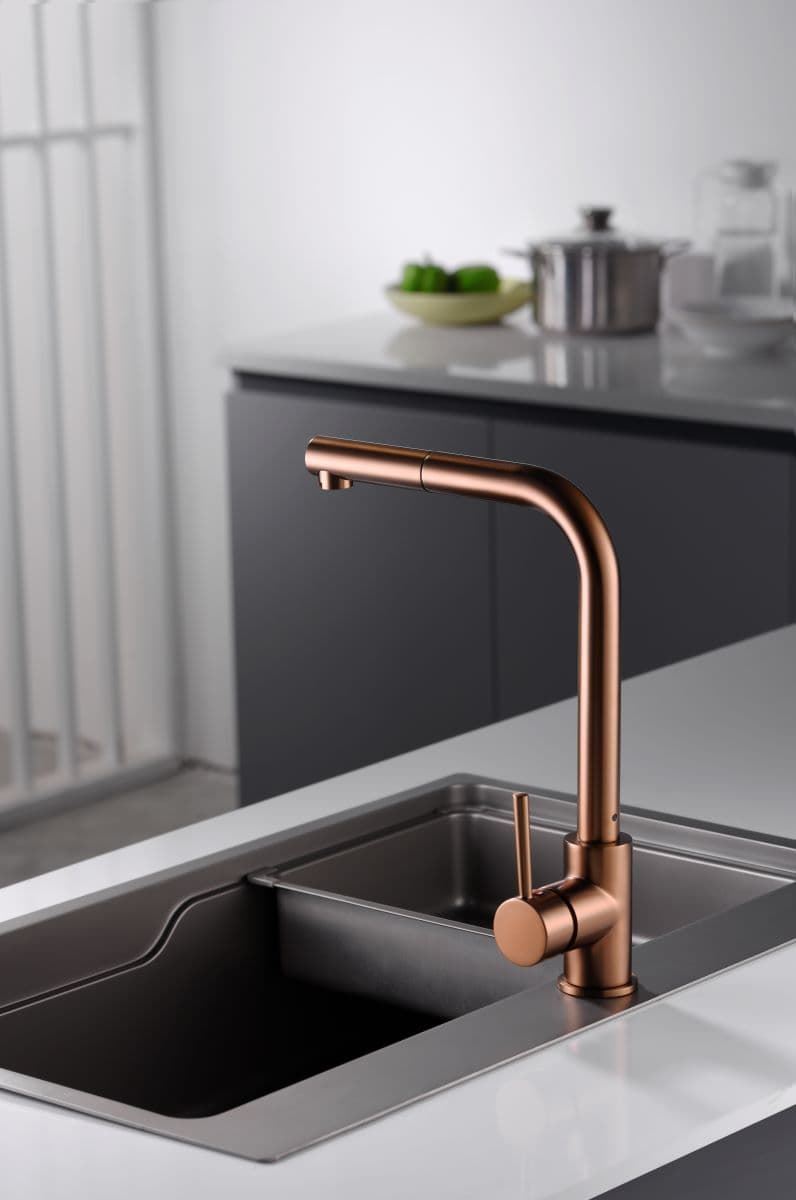 Grifería monomando para Cocina caño extraíble serie MALTA acabado oro rosa cepillado - Imagen 2