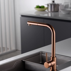 Grifería monomando para Cocina caño extraíble serie MALTA acabado oro rosa cepillado - Imagen 2