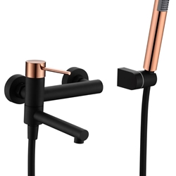 Griferia para baño / ducha monomando serie MILOS acabado oro rosa brillo / negro mate - Imagen 2