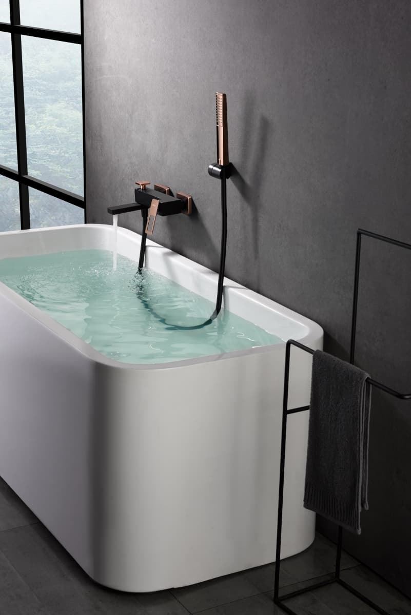 Griferia para baño / ducha monomando serie SUECIA acabado oro rosa brillo / negro mate - Imagen 1