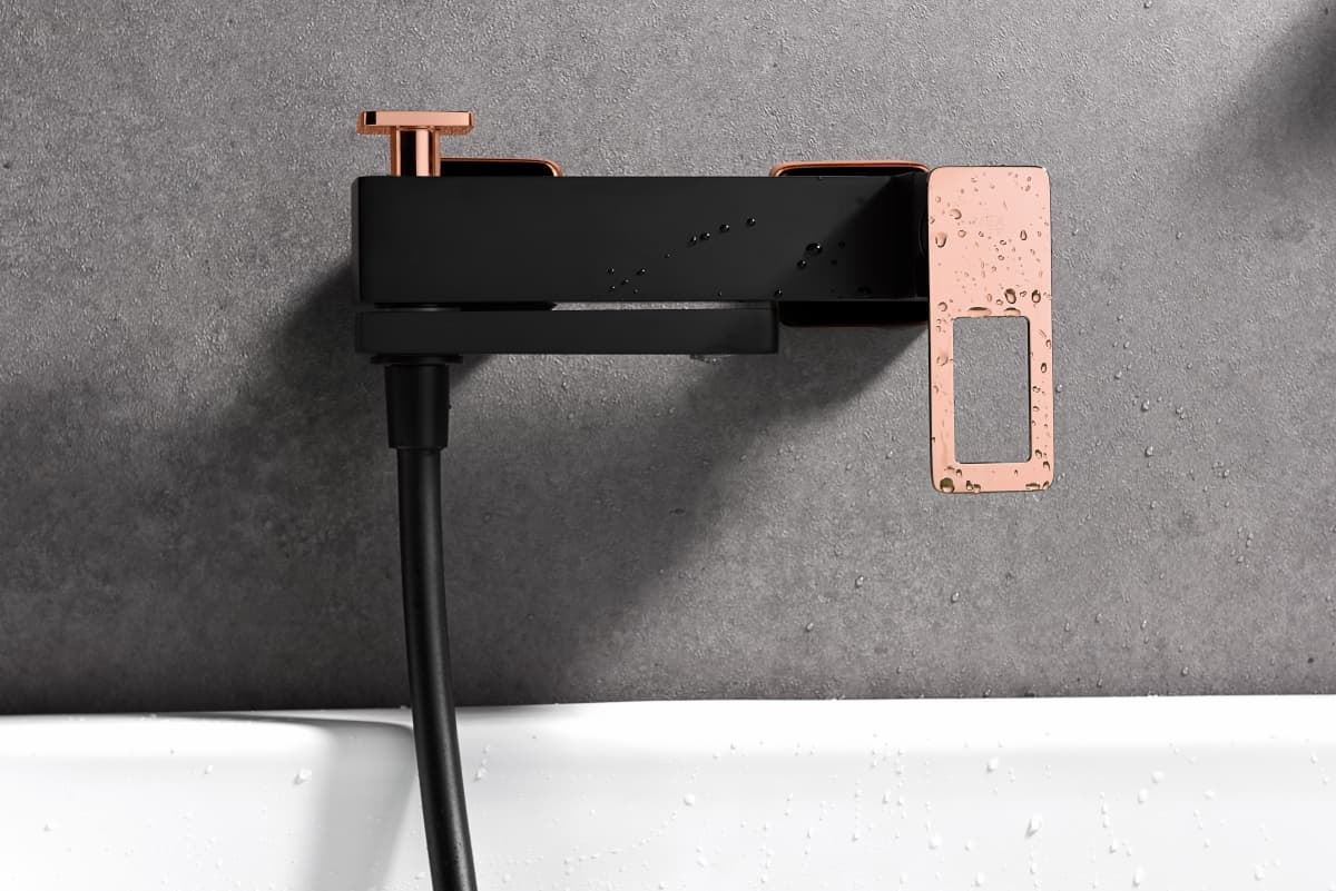 Griferia para baño / ducha monomando serie SUECIA acabado oro rosa brillo / negro mate - Imagen 4