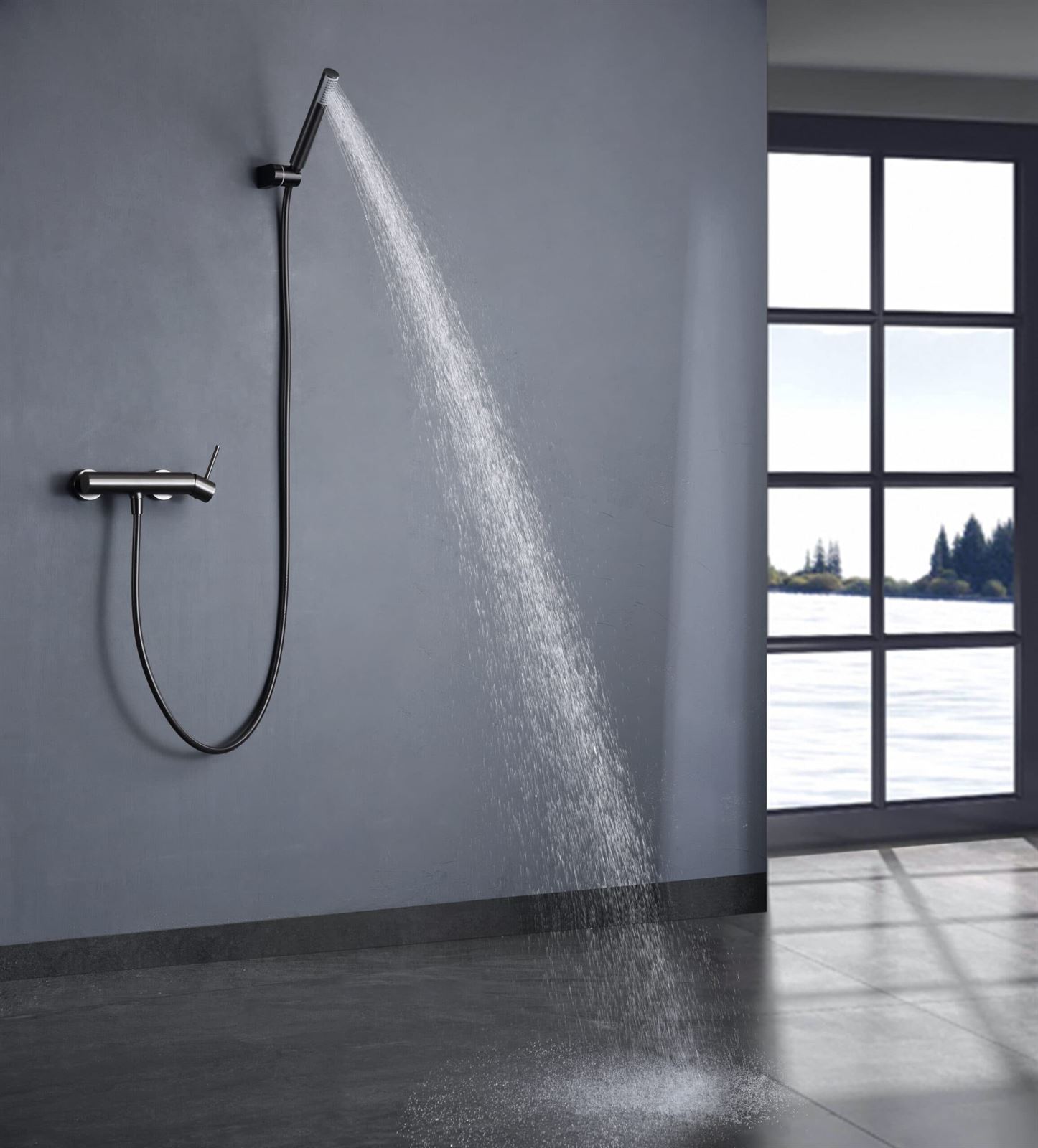 Griferia para ducha monomando serie MONZA acabado negro gun metal - Imagen 1
