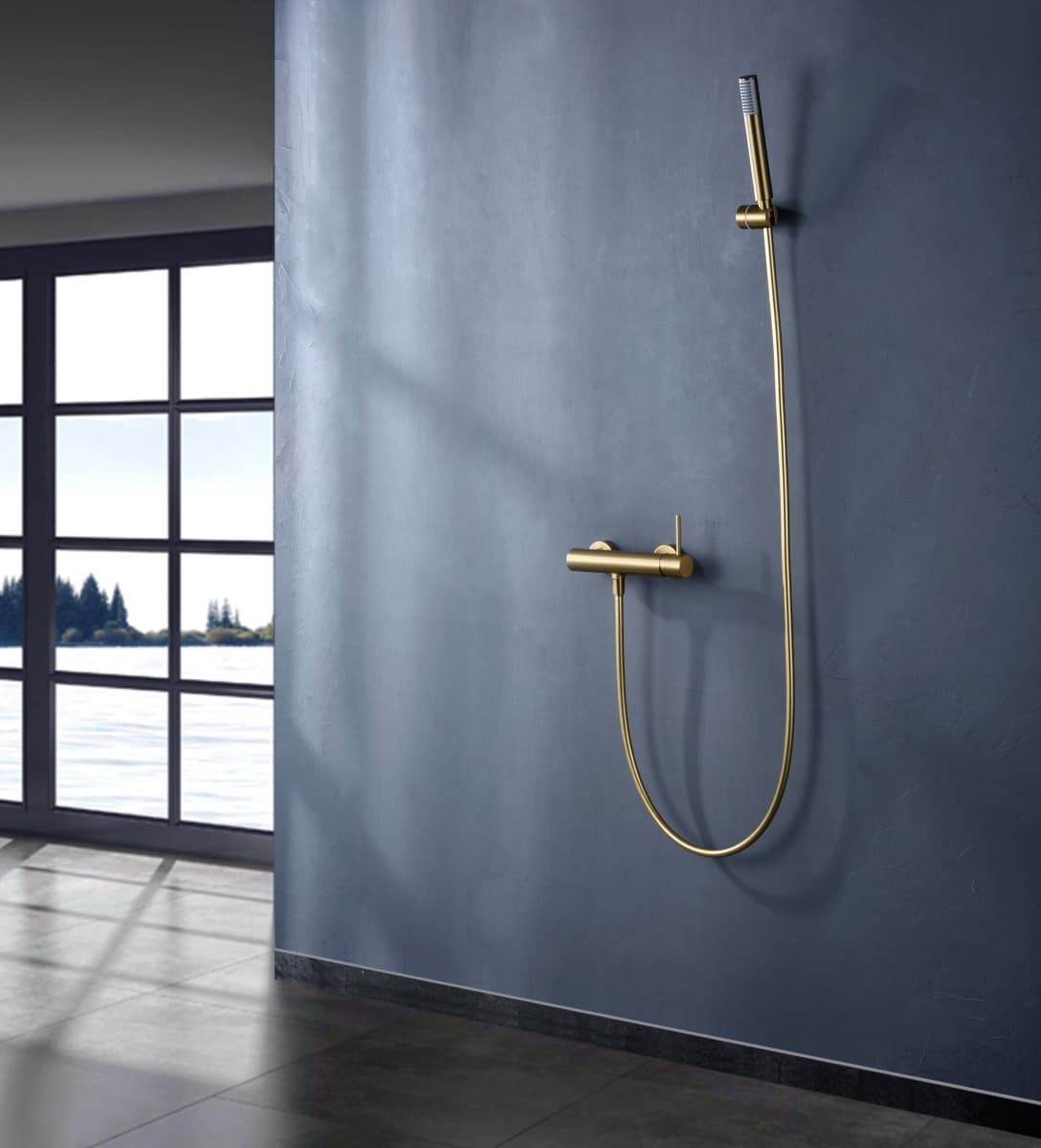 Griferia para ducha monomando serie MONZA acabado oro cepillado - Imagen 1