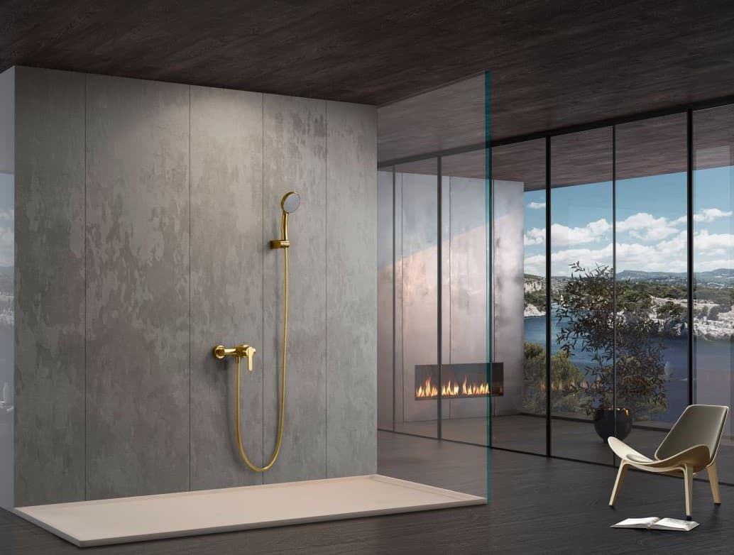 Griferia para ducha monomando serie ROMA acabado oro cepillado - Imagen 1