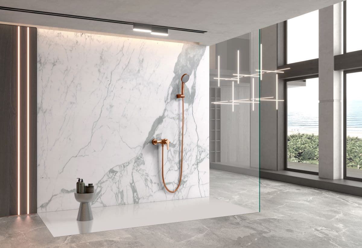 Griferia para ducha monomando serie ROMA acabado oro rosa cepillado - Imagen 1