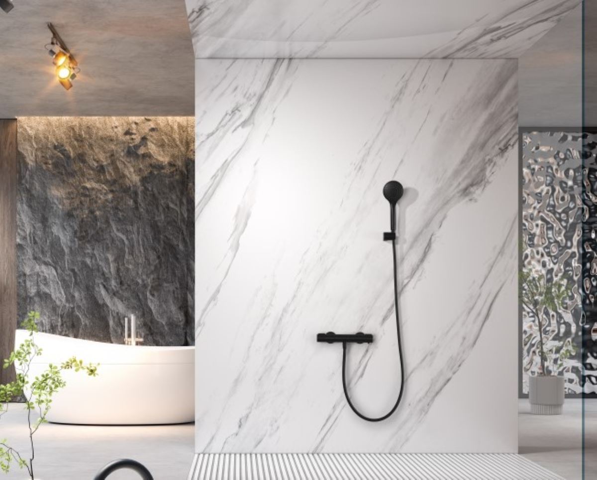 Griferia para ducha Termostática serie ECO-KENT acabado negro mate - Imagen 1