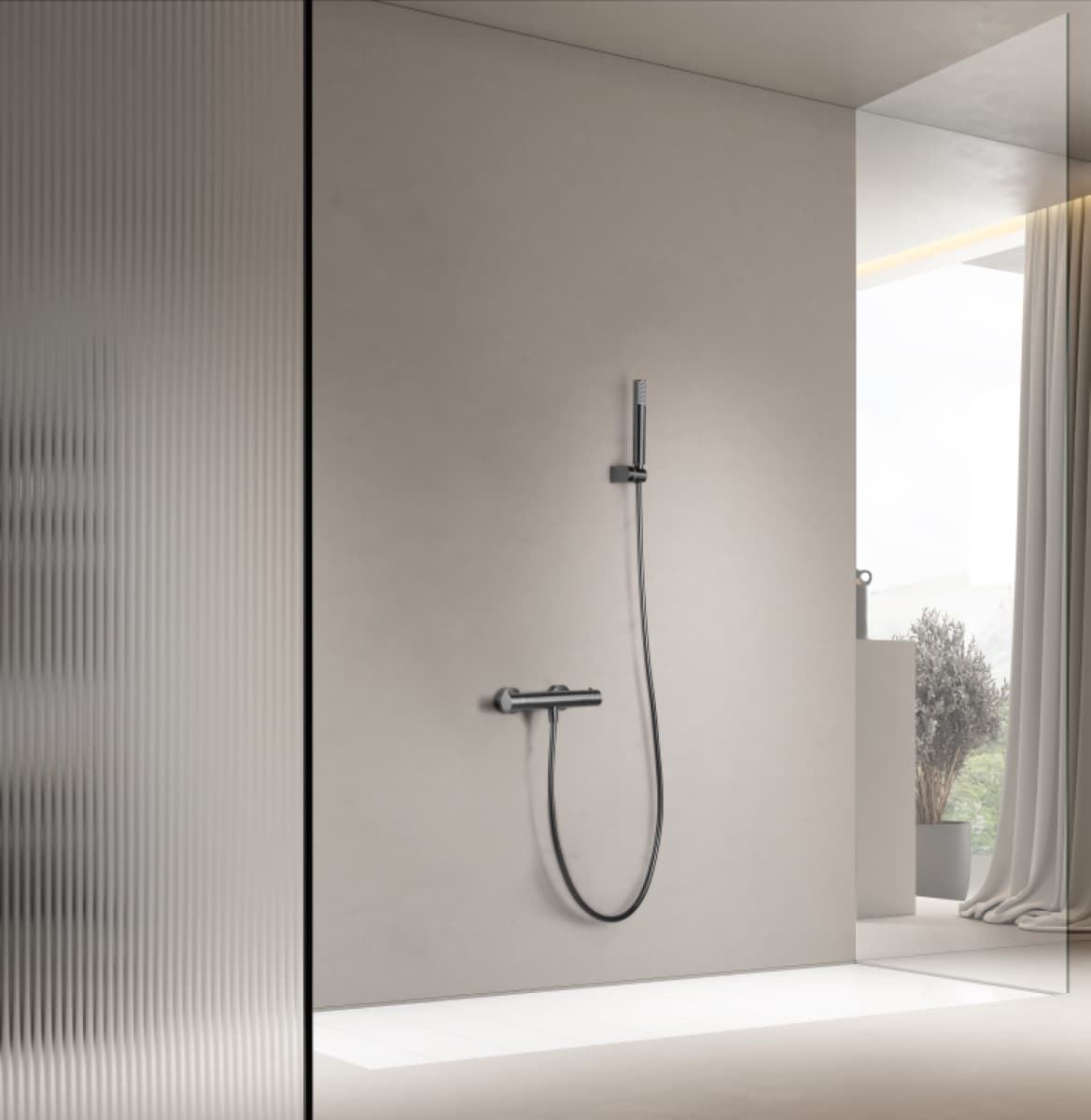 Griferia para ducha Termostática serie GENOVA acabado negro gun metal - Imagen 1