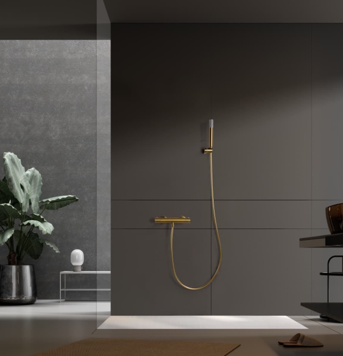 Griferia para ducha Termostática serie GENOVA acabado oro cepillado - Imagen 1