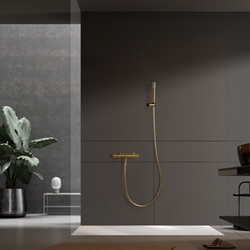 Griferia para ducha Termostática serie GENOVA acabado oro cepillado - Imagen 1