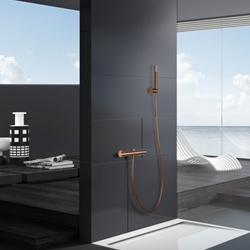 Griferia para ducha Termostática serie GENOVA acabado oro rosa cepillado - Imagen 1