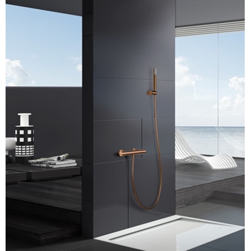 Griferia para ducha Termostática serie GENOVA acabado oro rosa cepillado - Imagen 1