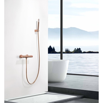 Griferia para ducha Termostática serie LINE acabado oro rosa cepillado - Imagen 1