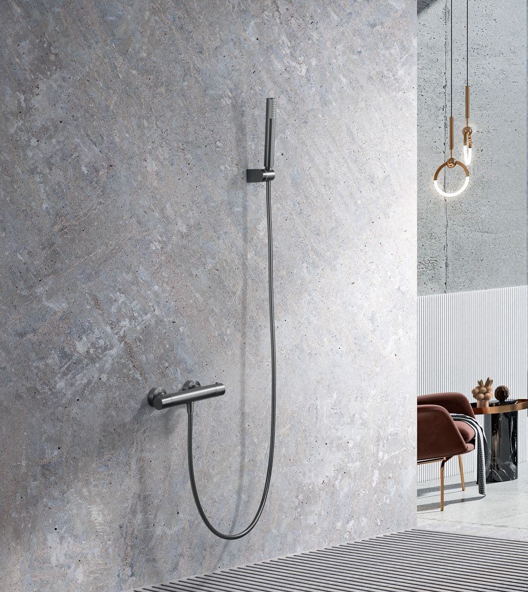 Griferia para ducha Termostática serie MONZA acabado black gun metal - Imagen 1