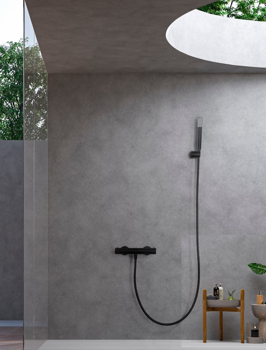 Griferia para ducha Termostática serie MONZA acabado negro mate - Imagen 1