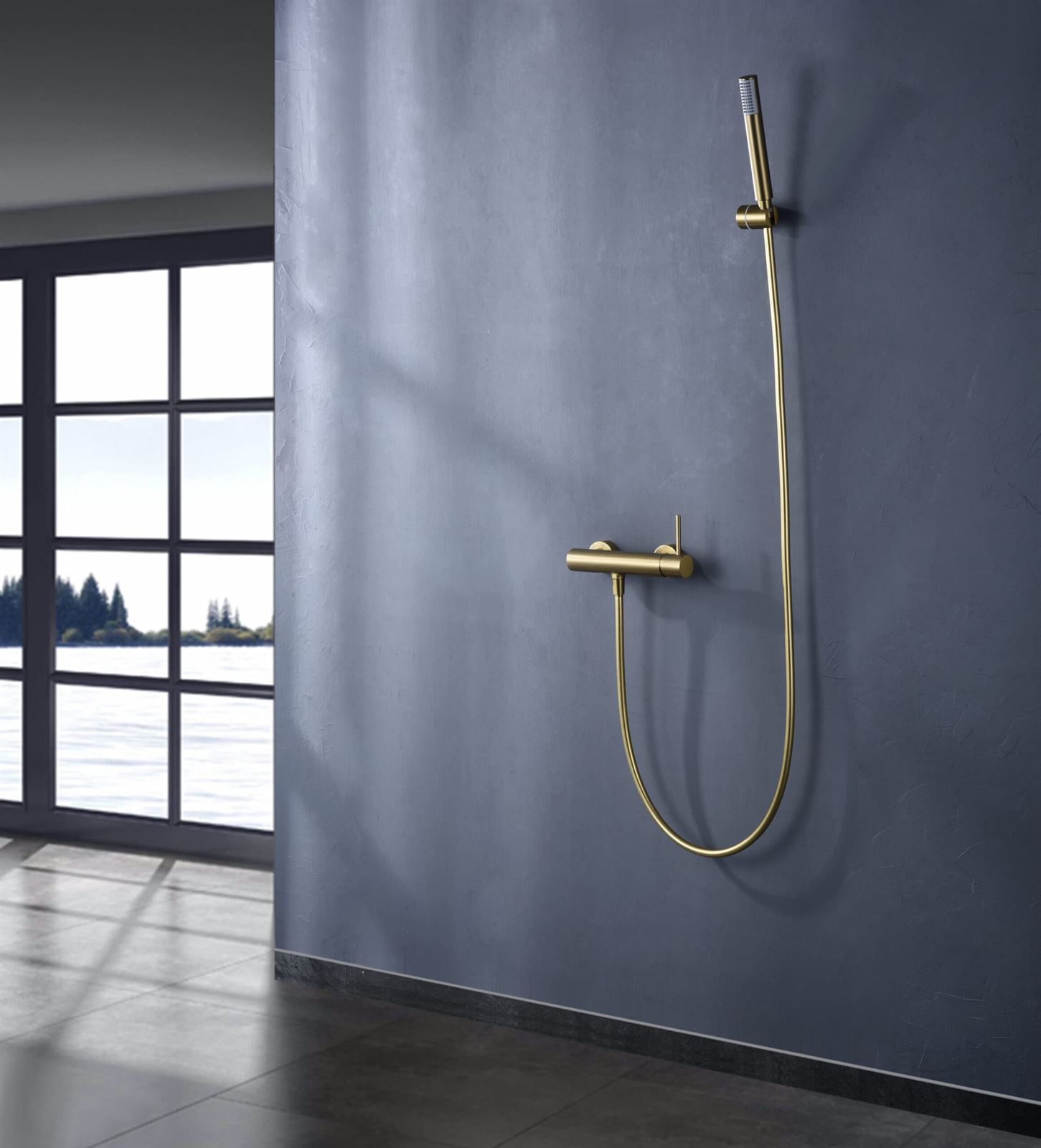 Griferia para ducha Termostática serie MONZA acabado oro cepillado - Imagen 1