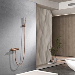 Griferia para ducha Termostática serie MONZA acabado oro rosa cepillado - Imagen 1