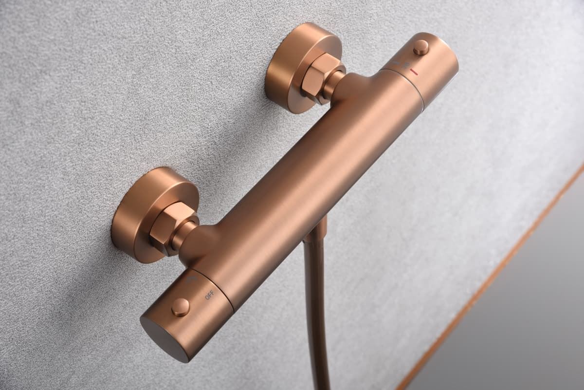 Griferia para ducha Termostática serie MONZA acabado oro rosa cepillado - Imagen 2