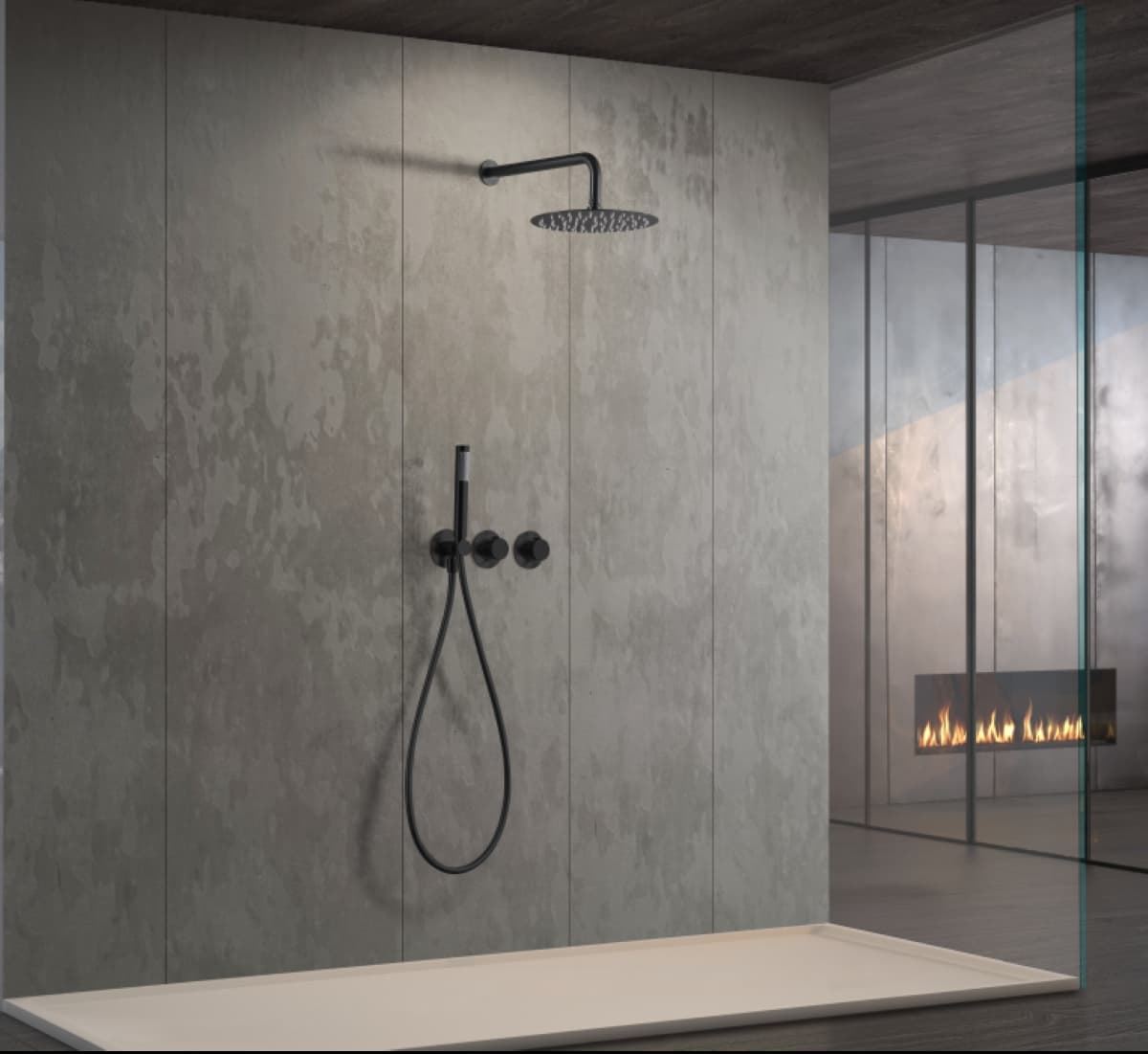 Griferia termostatica empotrada serie ASSEN acabado negro mate - Imagen 1