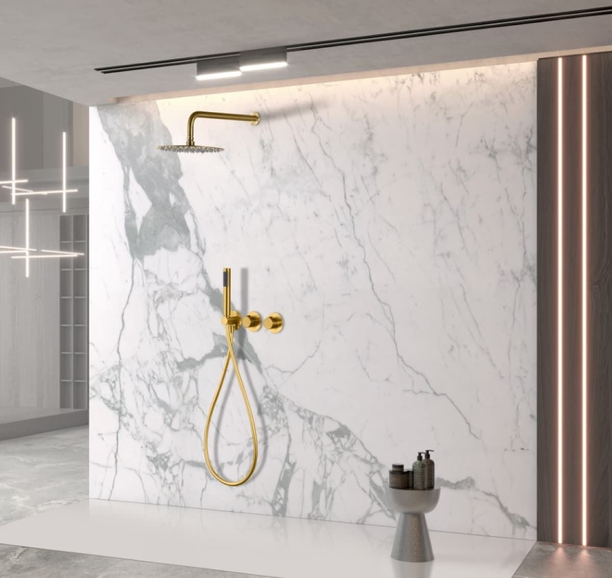 Griferia termostatica empotrada serie ASSEN acabado oro cepillado - Imagen 1