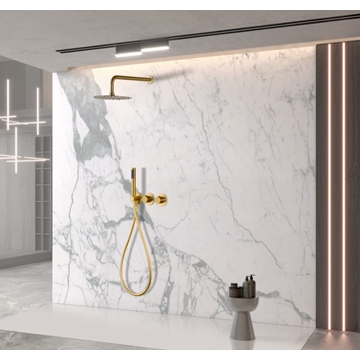 Griferia termostatica empotrada serie ASSEN acabado oro cepillado - Imagen 1