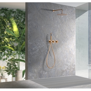 Griferia termostatica empotrada serie ASSEN acabado oro rosa cepillado - Imagen 1