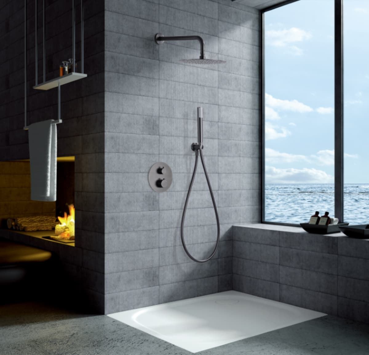 Griferia termostatica empotrada serie GENOVA acabado negro gun metal - Imagen 1