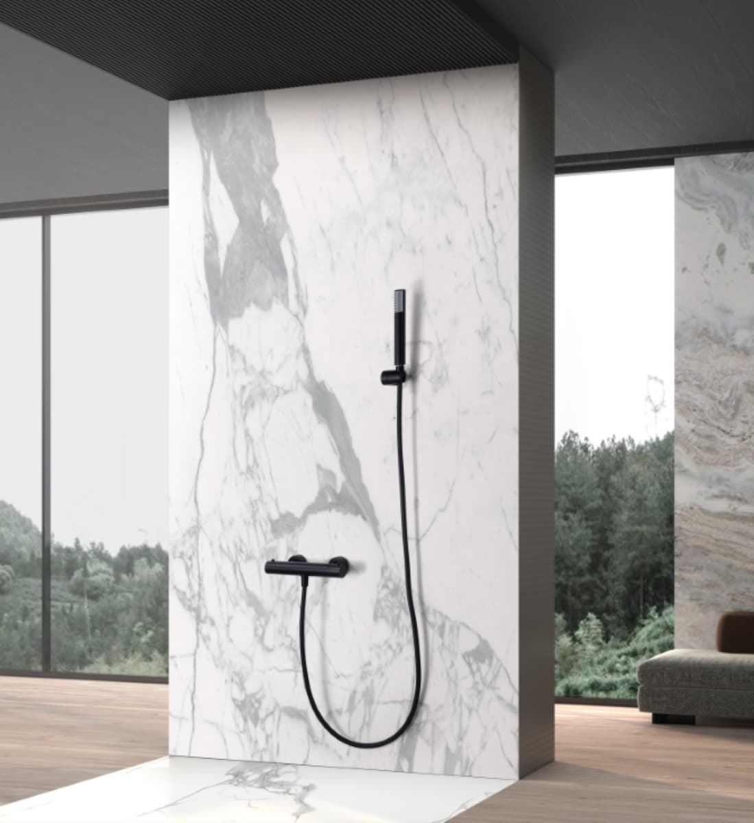 Griferia termostatica empotrada serie GENOVA acabado negro mate - Imagen 1