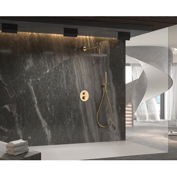 Griferia termostatica empotrada serie GENOVA acabado oro rosa cepillado - Imagen 1