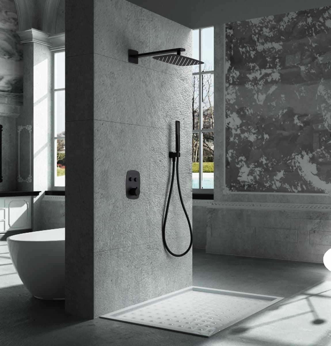 Griferia termostatica empotrada serie HIDRA acabado negro mate - Imagen 1