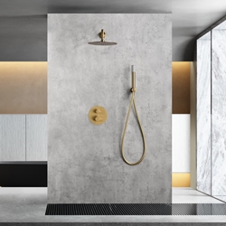 Griferia termostatica empotrada serie MONZA acabado oro cepillado - Imagen 1