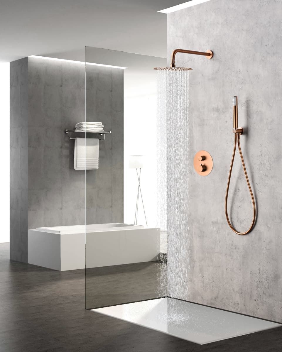 Griferia termostatica empotrada serie MONZA acabado oro rosa cepillado - Imagen 1