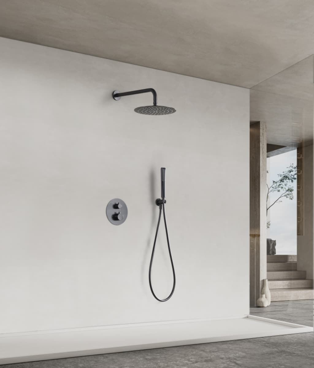 Griferia termostatica empotrada serie NAPOLES acabado black gun metal - Imagen 1