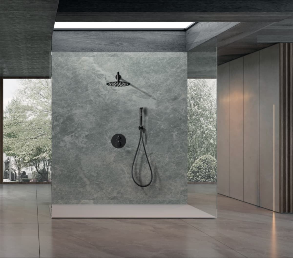 Griferia termostatica empotrada serie NAPOLES acabado negro mate - Imagen 1